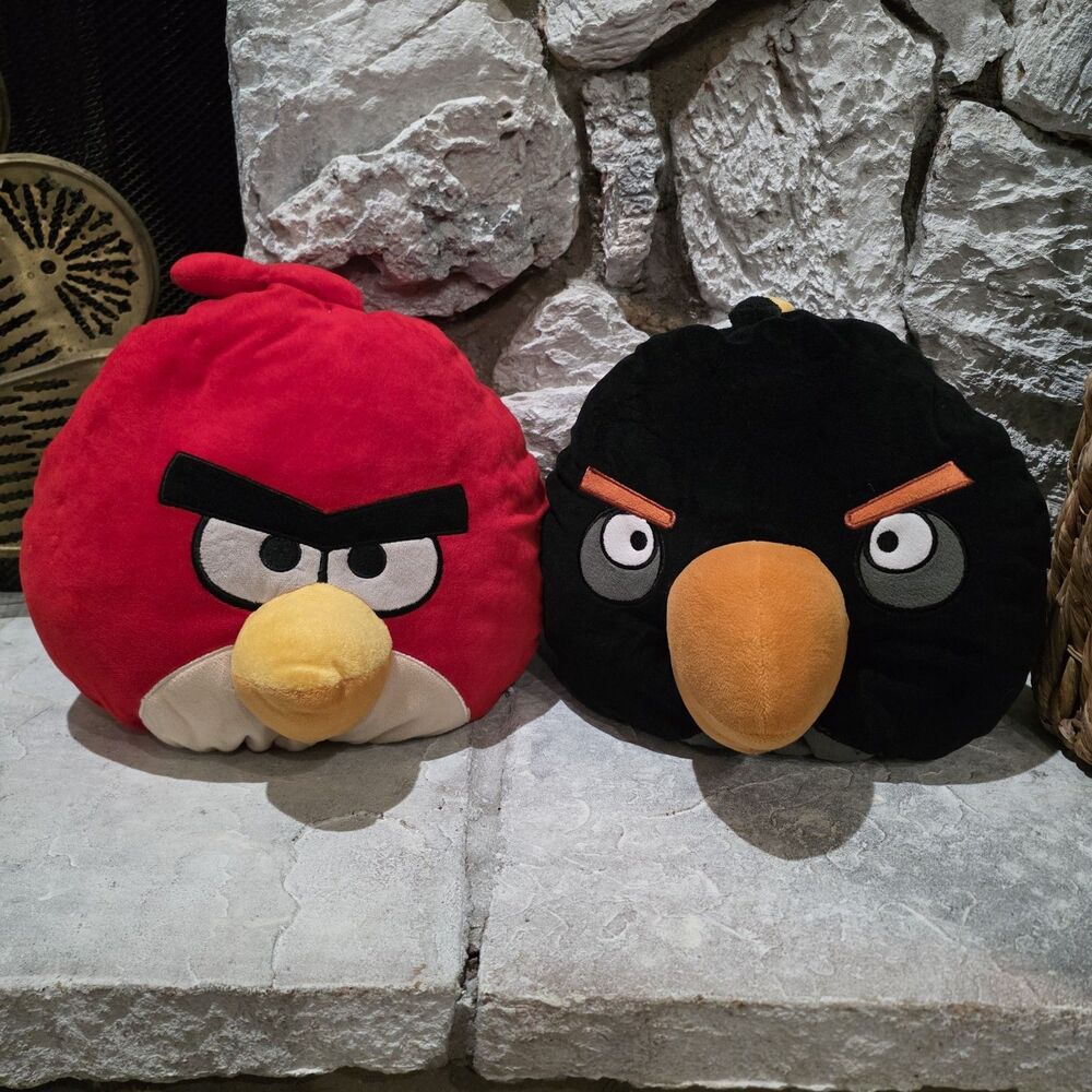 Angry Birds Lot Of 2 Plush Red Black 10" Tall  Plush